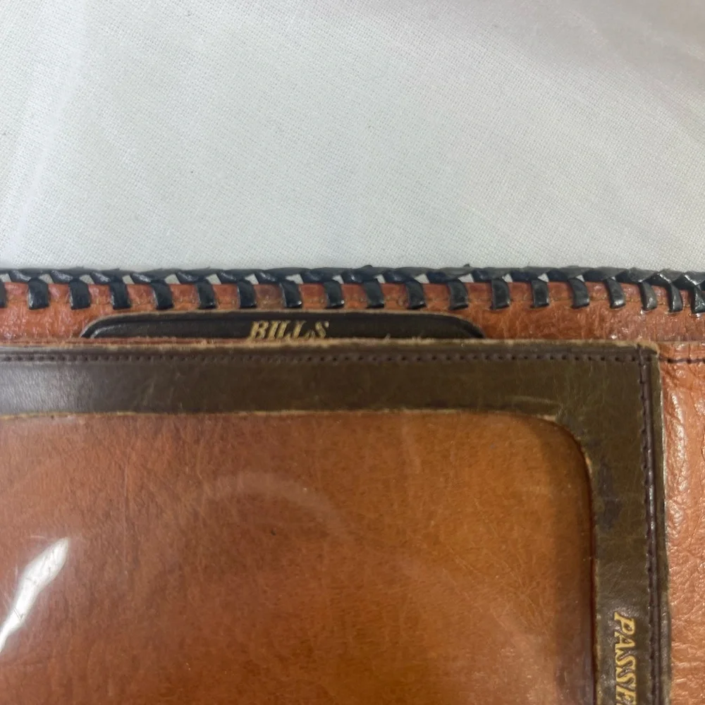 Vintage Brown Leather Wayfarer Wallet Monogrammed Steer hide.